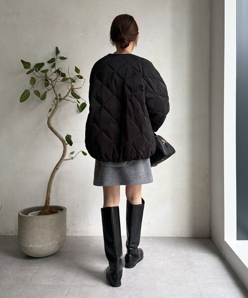 DouDou（ドゥドゥ）の「ストレッチタフタ袖リブショートダウン（その他アウター・レディース・ブラック/ベージュ/グレー/チャコールグレー・FREE）」の9枚目の写真