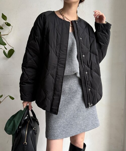 DouDou（ドゥドゥ）の「ストレッチタフタ袖リブショートダウン（その他アウター・レディース・ブラック/ベージュ/グレー/チャコールグレー・FREE）」の11枚目の写真