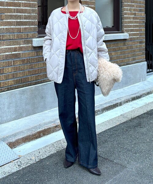 DouDou（ドゥドゥ）の「ストレッチタフタ袖リブショートダウン（その他アウター・レディース・ブラック/ベージュ/グレー/チャコールグレー・FREE）」の14枚目の写真