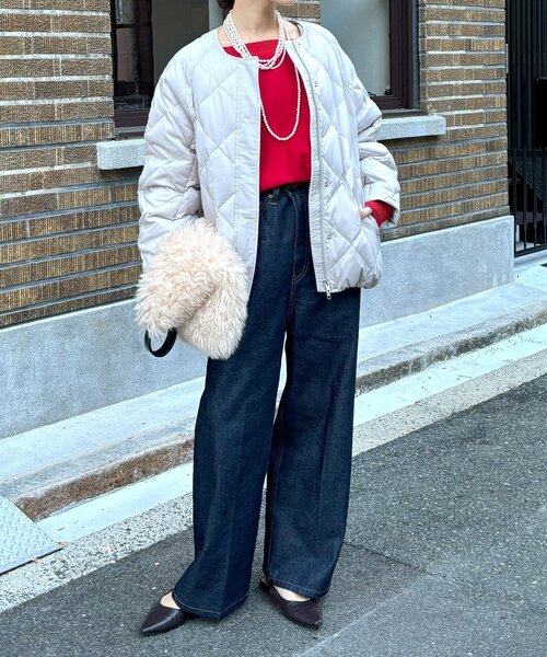 DouDou（ドゥドゥ）の「ストレッチタフタ袖リブショートダウン（その他アウター・レディース・ブラック/ベージュ/グレー/チャコールグレー・FREE）」の16枚目の写真