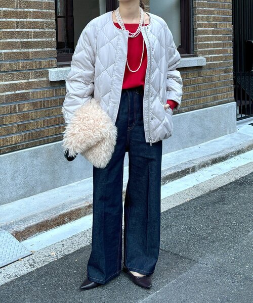 DouDou（ドゥドゥ）の「ストレッチタフタ袖リブショートダウン（その他アウター・レディース・ブラック/ベージュ/グレー/チャコールグレー・FREE）」の17枚目の写真