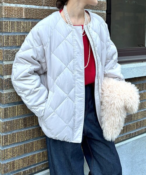 DouDou（ドゥドゥ）の「ストレッチタフタ袖リブショートダウン（その他アウター・レディース・ブラック/ベージュ/グレー/チャコールグレー・FREE）」の19枚目の写真