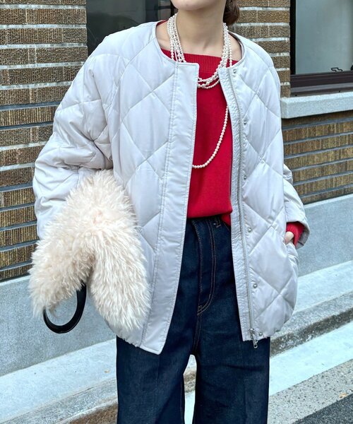 DouDou（ドゥドゥ）の「ストレッチタフタ袖リブショートダウン（その他アウター・レディース・ブラック/ベージュ/グレー/チャコールグレー・FREE）」の20枚目の写真