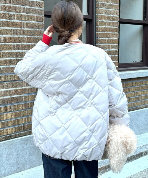 DouDou（ドゥドゥ）の「ストレッチタフタ袖リブショートダウン（その他アウター・レディース・ブラック/ベージュ/グレー/チャコールグレー・FREE）」の22枚目の写真