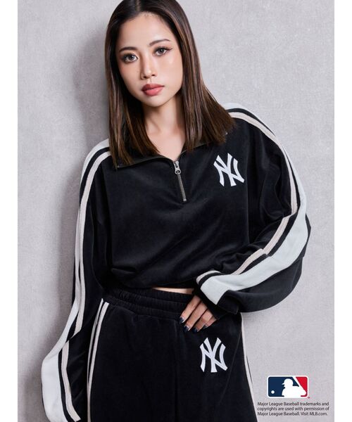 MLB（メジャーリーグベースボール）の「GYDA［MLB］2ラインハーフZIPショートトップス（Tシャツ/カットソー・レディース・ブラック/オフホワイト/ブラウン・FREE）」の8枚目の写真