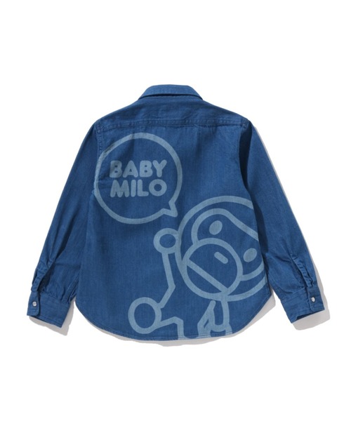 A BATHING APE（アベイシングエイプ）の「BABY MILO 8 OZ DENIM SHIRT（シャツ/ブラウス・キッズ・インディゴブルー/ブラック・110/130/140/120）」の4枚目の写真