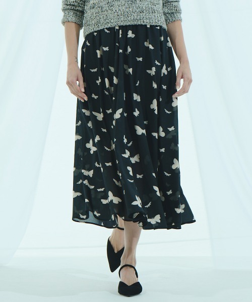 バタフライプリント ギャザースカート