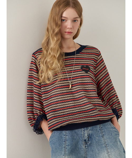 MAXZA(マージャコレクション)の「レースブロックバルーンスリーブツイードルーズフィットTシャツ(Tシャツ/カットソー・レディース・オレンジ・FREE)」の2枚目の写真