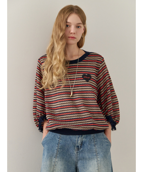 MAXZA(マージャコレクション)の「レースブロックバルーンスリーブツイードルーズフィットTシャツ(Tシャツ/カットソー・レディース・オレンジ・FREE)」の4枚目の写真