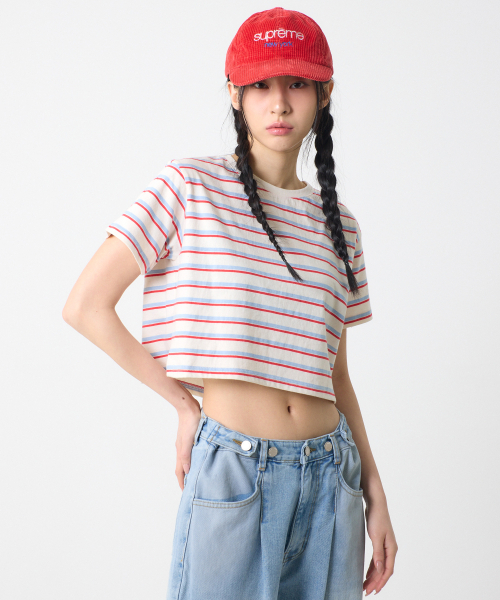 UNKNOWN PLANET（アンノウンプラネット）の「ストライプクロップTシャツホワイト（Tシャツ/カットソー・レディース・その他・FREE）」の3枚目の写真