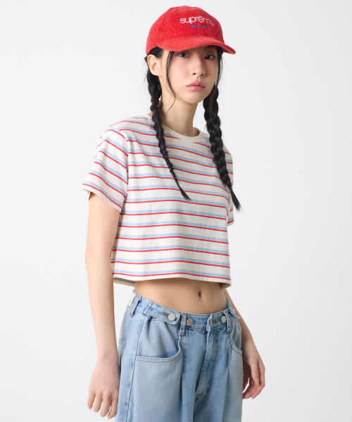 UNKNOWN PLANET（アンノウンプラネット）の「ストライプクロップTシャツホワイト（Tシャツ/カットソー・レディース・その他・FREE）」の4枚目の写真