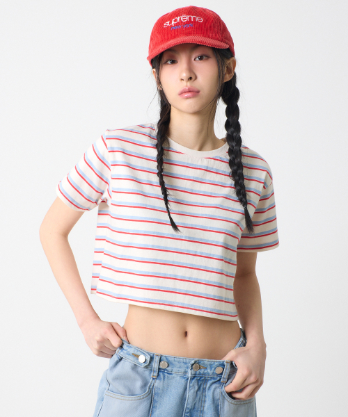 UNKNOWN PLANET（アンノウンプラネット）の「ストライプクロップTシャツホワイト（Tシャツ/カットソー・レディース・その他・FREE）」の5枚目の写真
