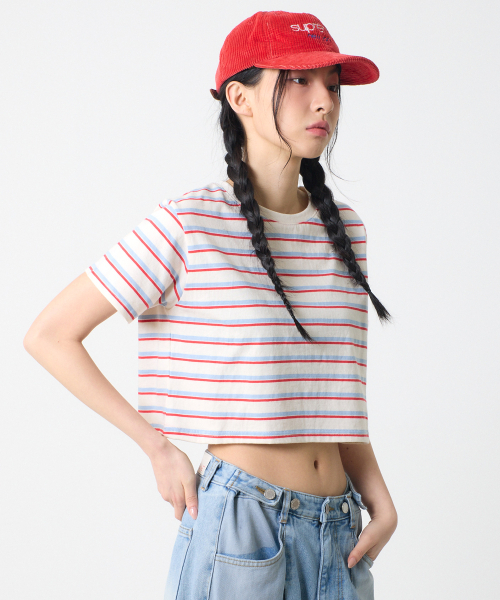UNKNOWN PLANET（アンノウンプラネット）の「ストライプクロップTシャツホワイト（Tシャツ/カットソー・レディース・その他・FREE）」の6枚目の写真