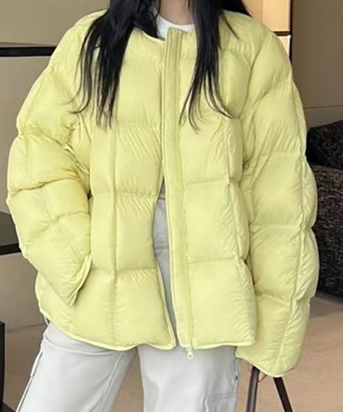 セール】ノーカラーエコダウンジャケット（ノーカラージャケット