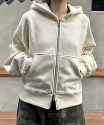 Chikashitsu + | 【CS】cropped double zip hoodie (ivory) / 【シーエス】クロップドダブルジップパーカー(アイボリー)(パーカー)