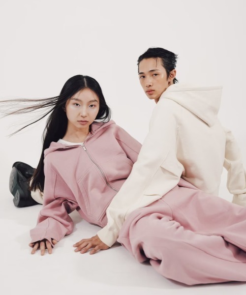 CS】cropped double zip hoodie (ivory) / 【シーエス】クロップド