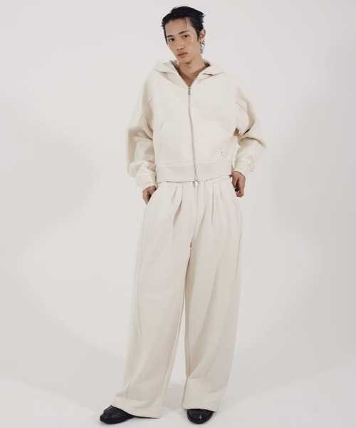 セール】【CS】cropped double zip hoodie (ivory) / 【シーエス