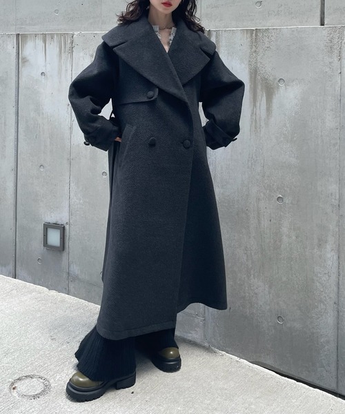 Ameri Vintage ロングコート　ブラック UND BIG ROUND COLLAR WOOL LONG COAT（チェスターコート）｜Ameri