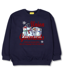 スノーファミリー オーバーサイズ スウェット クリスマス Tシャツ [裏毛]ネイビー