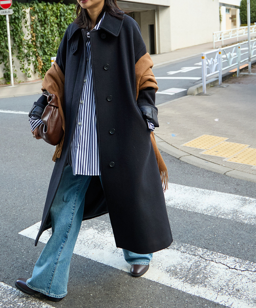 JOURNAL STANDARD（ジャーナルスタンダード）の「《追加3》スーパー140ビーバーステンカラーコート（ステンカラーコート・レディース・ブラック/ブラックミックス/ベージュ系その他/グレー・FREE）」の2枚目の写真