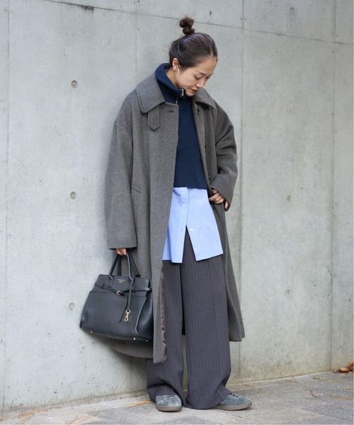 JOURNAL STANDARD（ジャーナルスタンダード）の「《追加3》スーパー140ビーバーステンカラーコート（ステンカラーコート・レディース・ブラック/ブラックミックス/ベージュ系その他/グレー・FREE）」の6枚目の写真