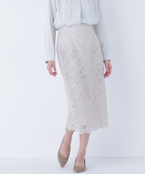 NATURAL BEAUTY BASIC（ナチュラルビューティーベーシック）の「◇フラワーレースタイトスカート（スカート・レディース・ブルー/チャコールグレー/ネイビー/ベージュ・MEDIUM/SMALL）」の16枚目の写真