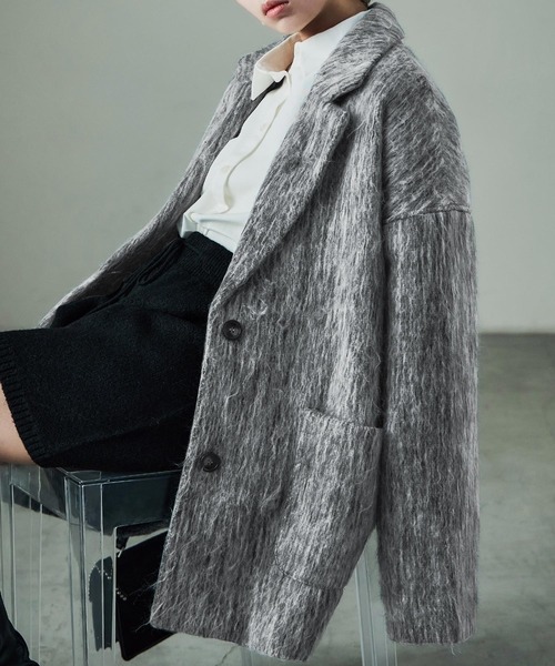 Fashion Letter(ファッションレター)の「シャギー テーラードジャケットコート(ステンカラーコート・レディース・ブラック/グレー・M)」の1枚目の写真