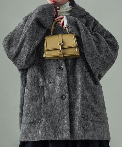 Fashion Letter(ファッションレター)の「シャギー テーラードジャケットコート(ステンカラーコート・レディース・ブラック/グレー・M)」の2枚目の写真
