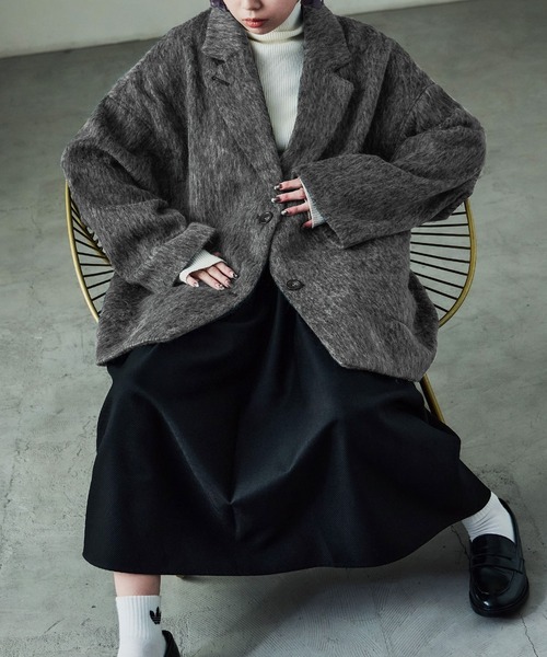 Fashion Letter(ファッションレター)の「シャギー テーラードジャケットコート(ステンカラーコート・レディース・ブラック/グレー・M)」の3枚目の写真