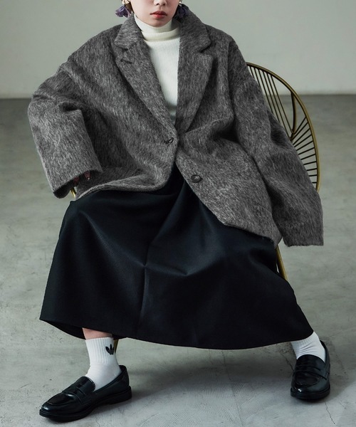 Fashion Letter(ファッションレター)の「シャギー テーラードジャケットコート(ステンカラーコート・レディース・ブラック/グレー・M)」の5枚目の写真