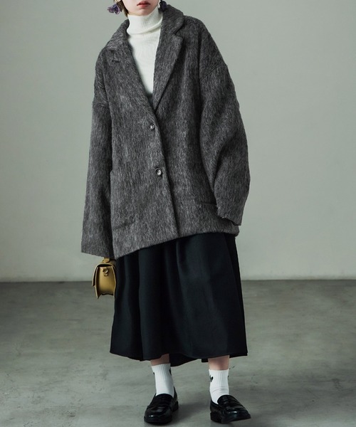 Fashion Letter(ファッションレター)の「シャギー テーラードジャケットコート(ステンカラーコート・レディース・ブラック/グレー・M)」の7枚目の写真