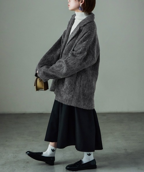 Fashion Letter(ファッションレター)の「シャギー テーラードジャケットコート(ステンカラーコート・レディース・ブラック/グレー・M)」の9枚目の写真