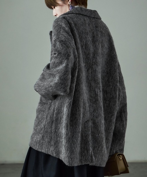 Fashion Letter(ファッションレター)の「シャギー テーラードジャケットコート(ステンカラーコート・レディース・ブラック/グレー・M)」の10枚目の写真