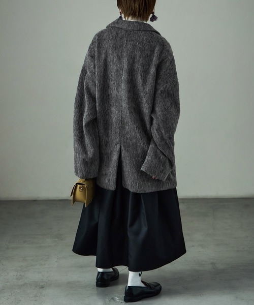 Fashion Letter(ファッションレター)の「シャギー テーラードジャケットコート(ステンカラーコート・レディース・ブラック/グレー・M)」の11枚目の写真