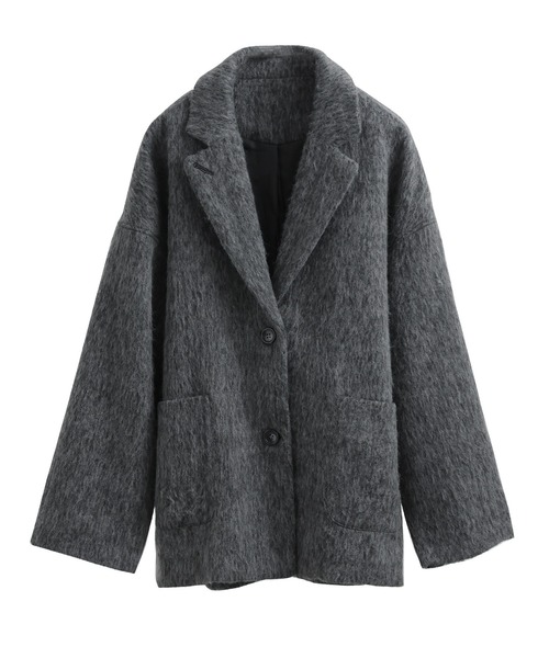 Fashion Letter(ファッションレター)の「シャギー テーラードジャケットコート(ステンカラーコート・レディース・ブラック/グレー・M)」の12枚目の写真
