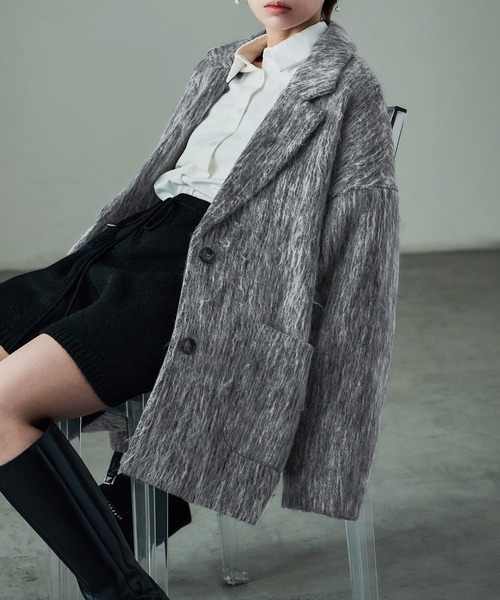 Fashion Letter(ファッションレター)の「シャギー テーラードジャケットコート(ステンカラーコート・レディース・ブラック/グレー・M)」の14枚目の写真