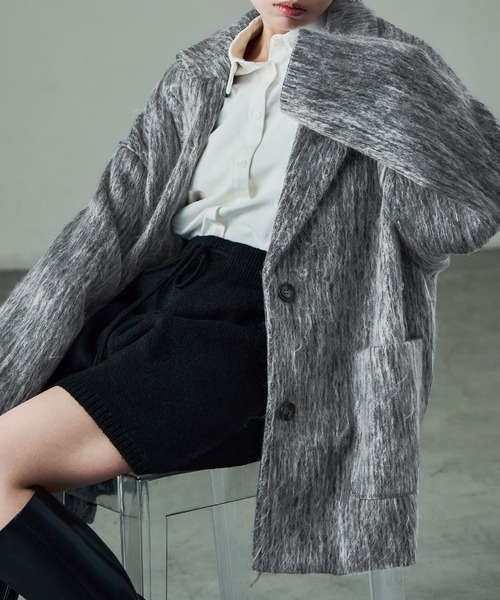 Fashion Letter(ファッションレター)の「シャギー テーラードジャケットコート(ステンカラーコート・レディース・ブラック/グレー・M)」の15枚目の写真