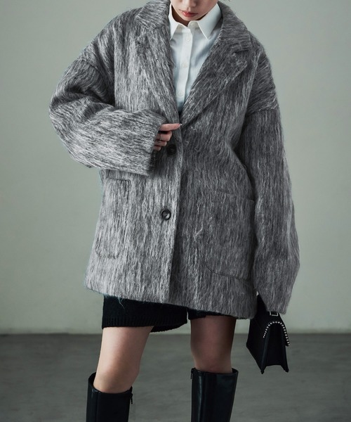 Fashion Letter(ファッションレター)の「シャギー テーラードジャケットコート(ステンカラーコート・レディース・ブラック/グレー・M)」の16枚目の写真