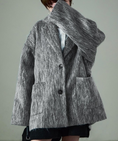 Fashion Letter(ファッションレター)の「シャギー テーラードジャケットコート(ステンカラーコート・レディース・ブラック/グレー・M)」の17枚目の写真