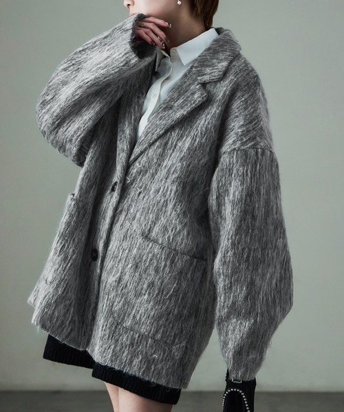 Fashion Letter(ファッションレター)の「シャギー テーラードジャケットコート(ステンカラーコート・レディース・ブラック/グレー・M)」の19枚目の写真