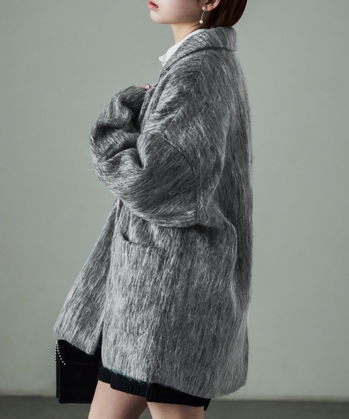Fashion Letter(ファッションレター)の「シャギー テーラードジャケットコート(ステンカラーコート・レディース・ブラック/グレー・M)」の20枚目の写真