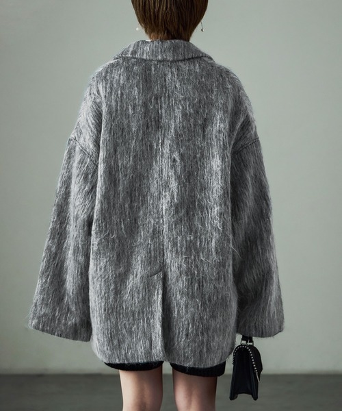 Fashion Letter(ファッションレター)の「シャギー テーラードジャケットコート(ステンカラーコート・レディース・ブラック/グレー・M)」の21枚目の写真