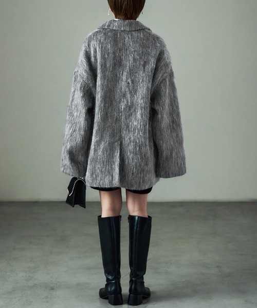 Fashion Letter(ファッションレター)の「シャギー テーラードジャケットコート(ステンカラーコート・レディース・ブラック/グレー・M)」の22枚目の写真
