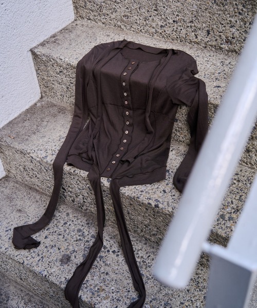 JOSE MOON（ジョゼムーン）の「SHEER CUT TIE CARDIGAN/シアーカットタイカーディガン（カーディガン/ボレロ・レディース・ブラック/ブラウン・FREE）」の7枚目の写真