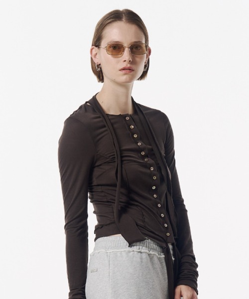 JOSE MOON（ジョゼムーン）の「SHEER CUT TIE CARDIGAN/シアーカットタイカーディガン（カーディガン/ボレロ・レディース・ブラック/ブラウン・FREE）」の22枚目の写真