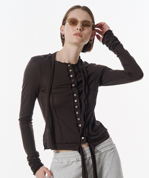 JOSE MOON（ジョゼムーン）の「SHEER CUT TIE CARDIGAN/シアーカットタイカーディガン（カーディガン/ボレロ・レディース・ブラック/ブラウン・FREE）」の21枚目の写真