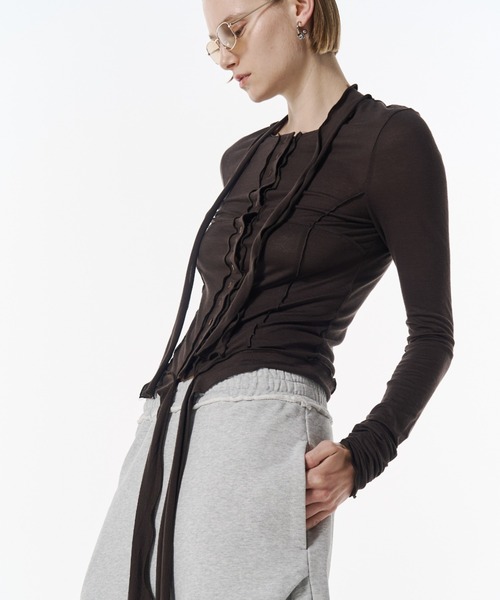 JOSE MOON（ジョゼムーン）の「SHEER CUT TIE CARDIGAN/シアーカットタイカーディガン（カーディガン/ボレロ・レディース・ブラック/ブラウン・FREE）」の4枚目の写真