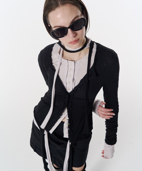 JOSE MOON（ジョゼムーン）の「SHEER CUT TIE CARDIGAN/シアーカットタイカーディガン（カーディガン/ボレロ・レディース・ブラック/ブラウン・FREE）」の18枚目の写真