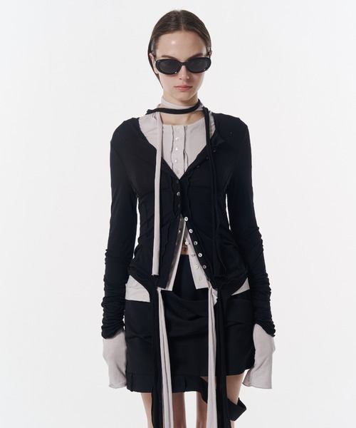 JOSE MOON（ジョゼムーン）の「SHEER CUT TIE CARDIGAN/シアーカットタイカーディガン（カーディガン/ボレロ・レディース・ブラック/ブラウン・FREE）」の16枚目の写真