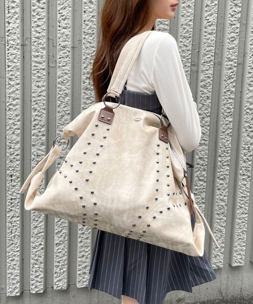 3.3 Field Trip （3.3フィールドトリップ）の「3.3 Field Trip／スタッズビンテージバッグ（トートバッグ・レディース・チャコールグレー/ブラウン/アイボリー・ONE SIZE）」の2枚目の写真